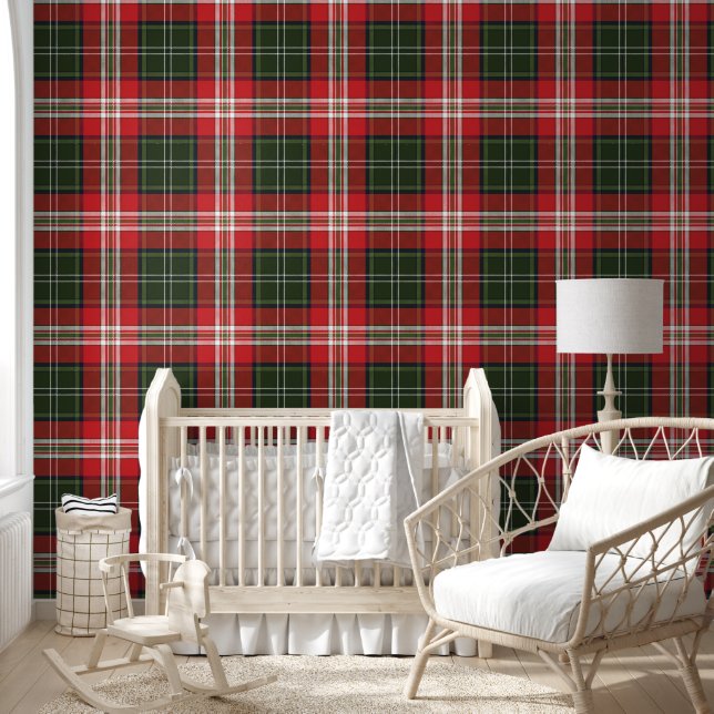 Papier Peint Tartan vert foncé, rouge et blanc (Enfants)