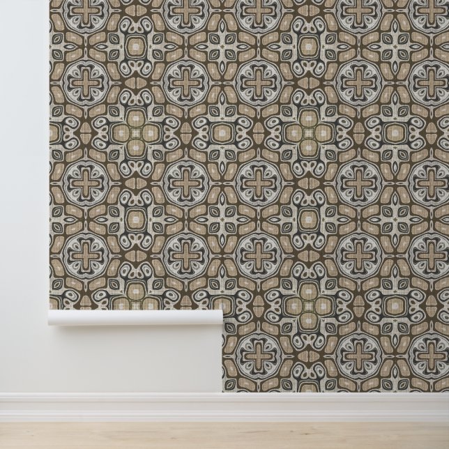 Papier Peint Taupe Brown Gris Beige Bohemian Tribe Art (Application)