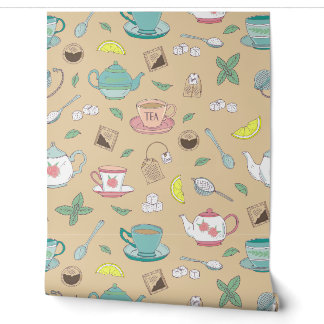 Papier Peint Tea Cups et Teapots Anglais Tea Shop Decor