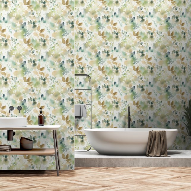 Papier Peint Teal & Tan Résumé Retraite de la feuille (Salle de bain)