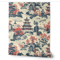 Temples Chinois Arbres Montagnes Rouges & Bleus