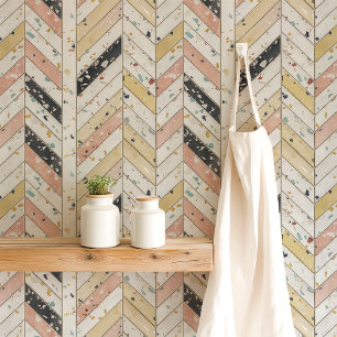 Papier Peint Terrazzo rose et jaune Chevron Herringbone