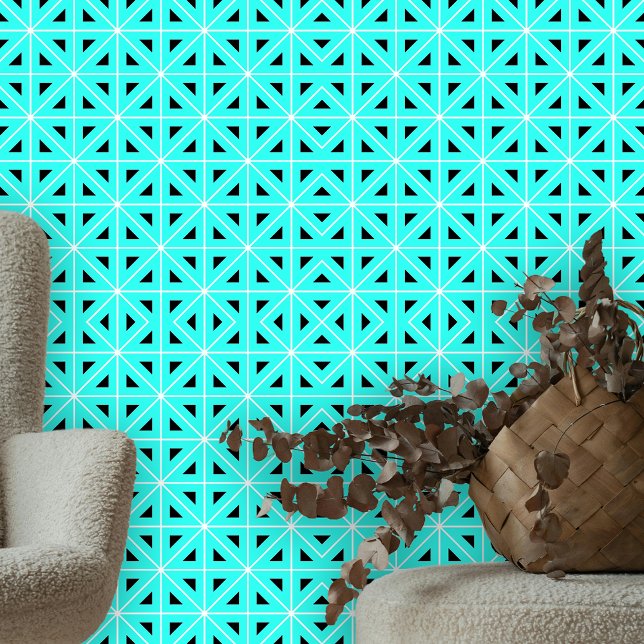 Papier Peint Tessellations Turquoise Blanc Noir Géométrique (Créateur téléchargé)
