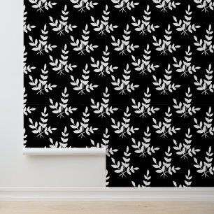Papier peint texturé noir avec fleurs blanches