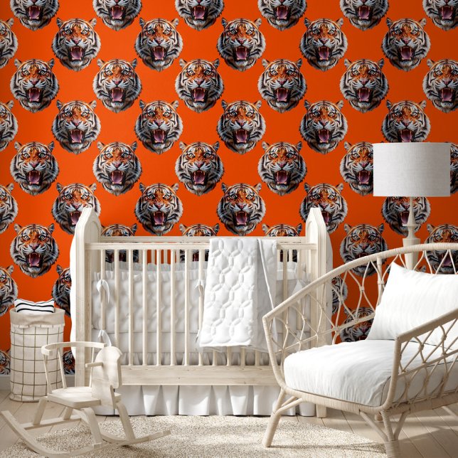 Papier Peint Tiger Head Pattern Design Orange  (Créateur téléchargé)