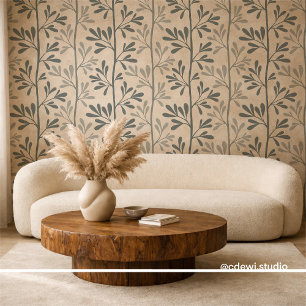 Papier Peint Tiges de jardin Zen silhouettes vert foncé minimal