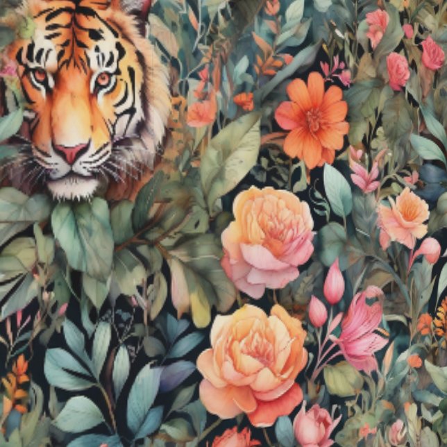 Papier Peint Tigres, fleurs et feuillage (Couture)