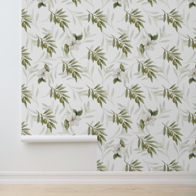 Papier Peint Timeless Sage Olive Watercolor Chic  (Application)