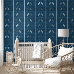 Papier Peint Tissu africain moderne tendance Mudcloth bleu fonc