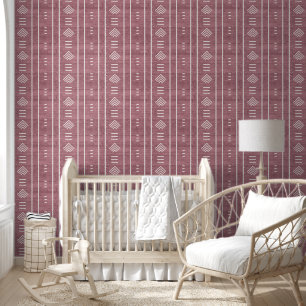 Papier Peint Tissu africain Mudcloth fléché rose girly tendance