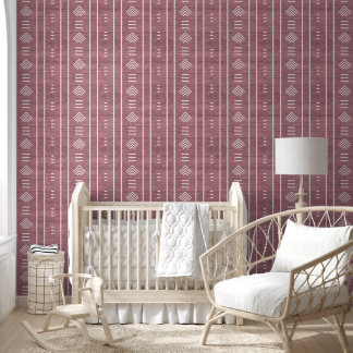 Papier Peint Tissu africain Mudcloth fléché rose girly tendance