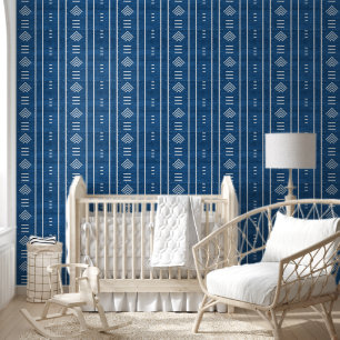 Papier Peint Tissu africain Mudcloth flèches bleu moderne tenda