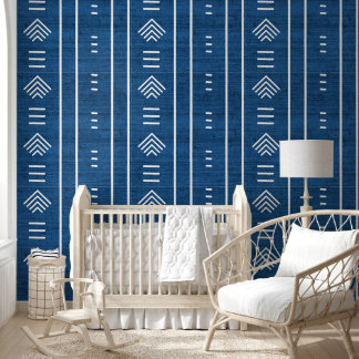 Papier Peint Tissu africain Mudcloth flèches bleu moderne tenda