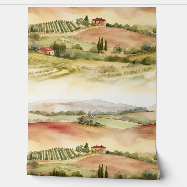 Papier Peint Toscane Italienne Aquarelle (Déroulement)