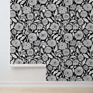 Papier Peint Tournesol minimal noir et blanc