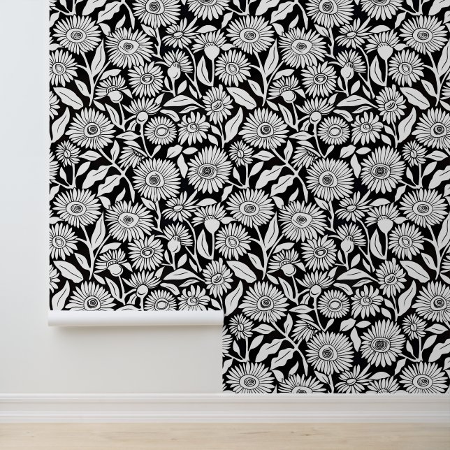 Papier Peint Tournesol minimal noir et blanc (Application)