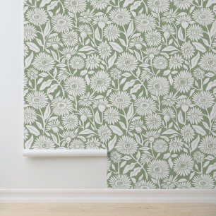 Papier Peint Tournesol minimal vert Sage