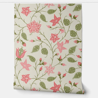 Papier Peint Trailing Floral - Paisley - Coral And Sage Green 