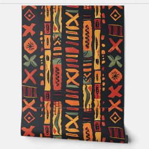 Papier Peint Tribal African Orange Green Black