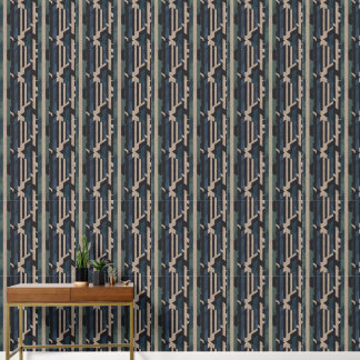 Papier Peint Tribu Géométrique (Olive + Nuit) Luxe