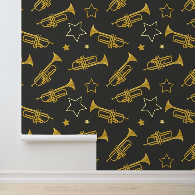 Papier Peint Trompettes de la bande de cuivre et Stars Motif (Application)