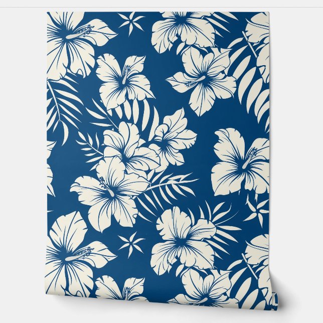 Papier Peint Tropical Blue and White Floral (Déroulement)