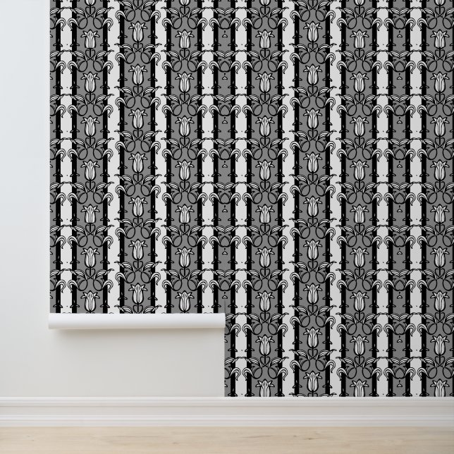 Papier Peint Tulipes noir gris blanc (Application)
