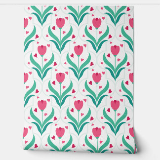 Papier Peint Tulipes roses motif romantique