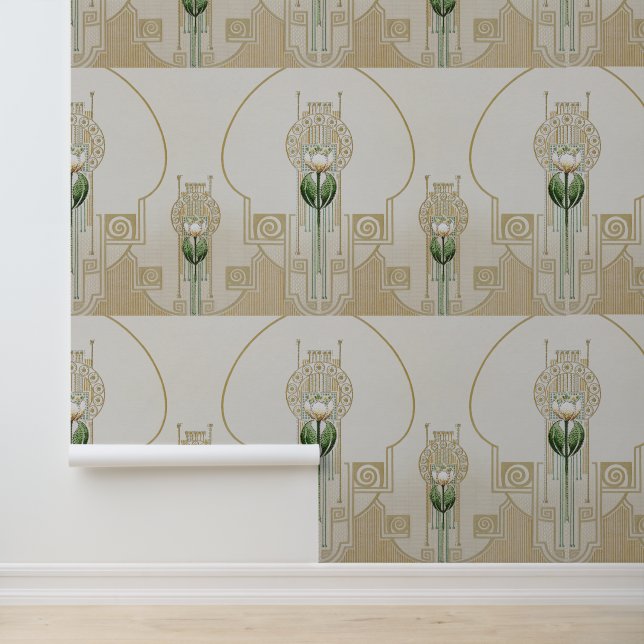 Papier Peint Tulipes stylisées Médaillons Art Nouveau Décor (Application)