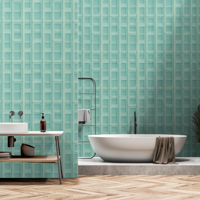 Papier Peint Turquoise 3D Grid Box Panels -Peel & Stick  (Salle de bain)