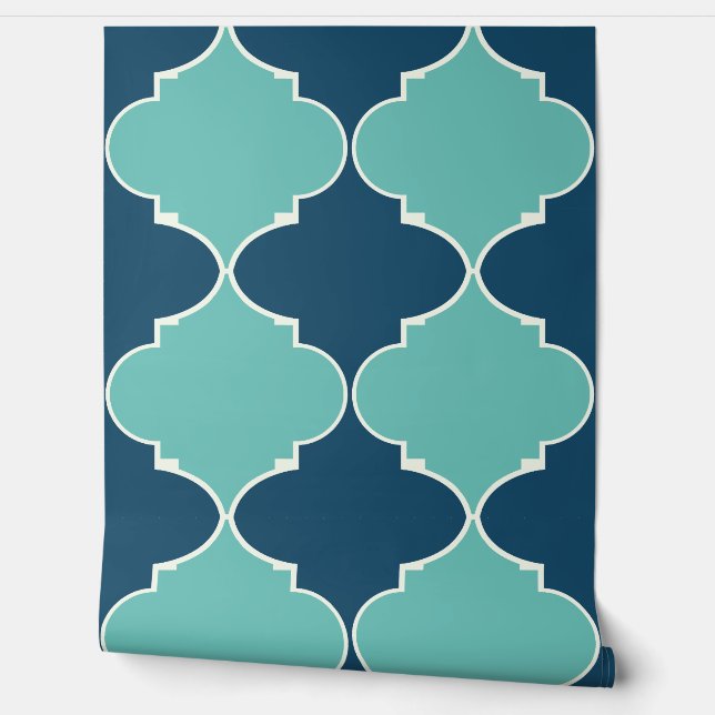 Papier Peint Turquoise et bleu marine marocain motif (Déroulement)