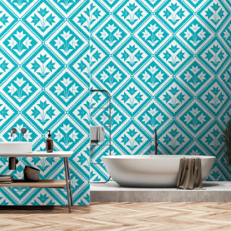 Papier Peint Turquoise Floral Quilt