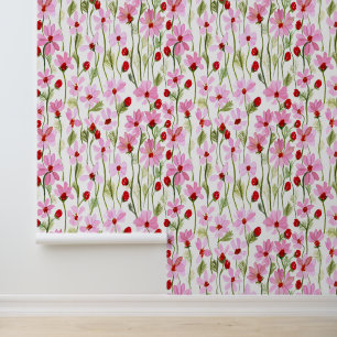 Papier Peint Un Champ Aquarelle De Fleurs Sauvages Roses