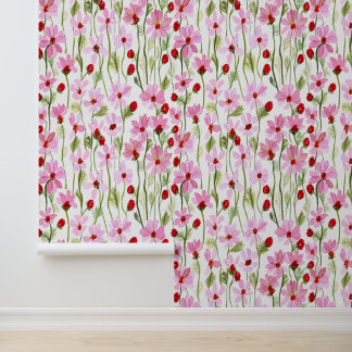 Papier Peint Un Champ Aquarelle De Fleurs Sauvages Roses