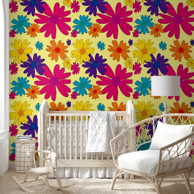 Papier Peint Un lit fleuri de fleurs marguerites (Enfants)