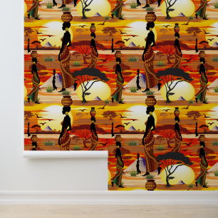 Papier Peint Une belle femme africaine Silhouette sur les solei