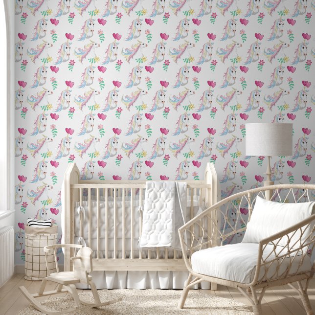Papier Peint Unicorn: Innocence and Flowers  (Enfants)