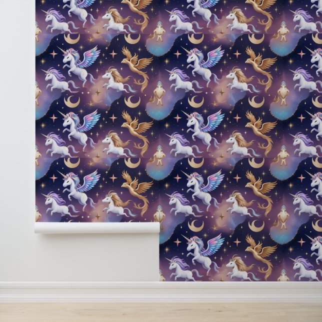 Papier Peint Unicorne magique et Phoenix Galaxy Sky amovible (Application)