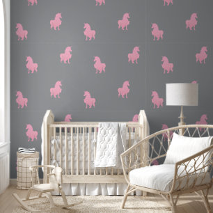 Papier Peint Unicorne rose invisible sur gris