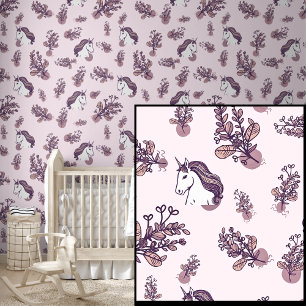 Papier Peint Unicornes blanches sur rose