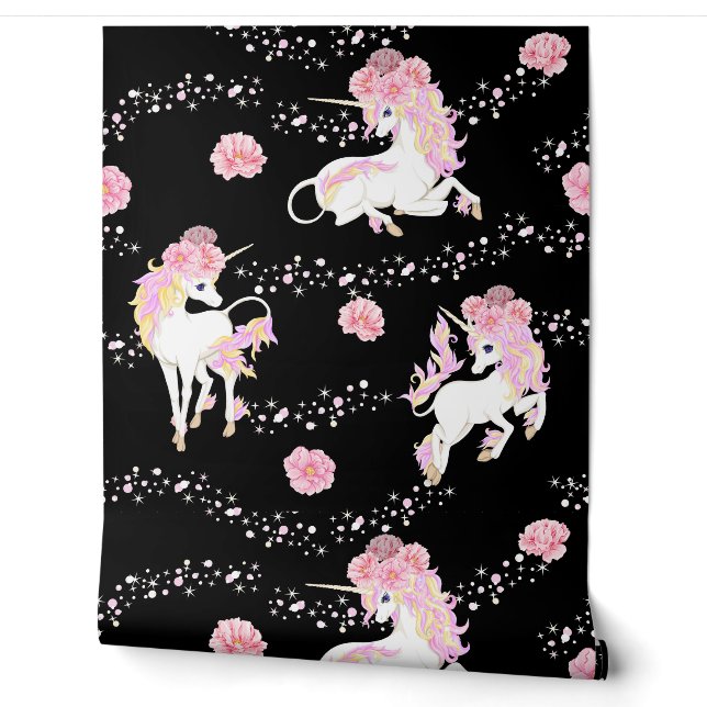 Papier Peint Unicornes en noir (Déroulement)