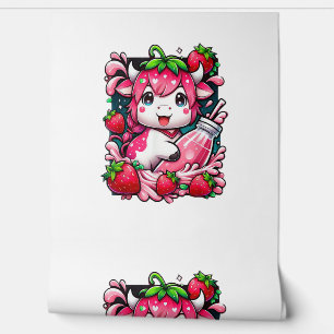 Papier Peint Vache de fraise Kawaii Anime Lait de fraise