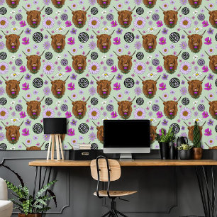Papier Peint Vache Écossaise des Highlands Thistle Celtique Vio