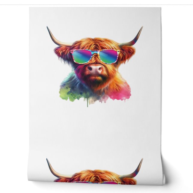 Papier Peint Vache écossaise Highland en lunettes de soleil Eau (Déroulement)