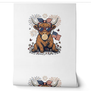 Papier Peint Vache écossaise patriotique Bubblegum Gravure vint
