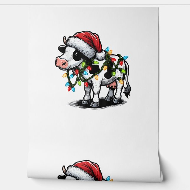 Papier Peint Vache mignonne drôle Père Noël Noël (Déroulement)