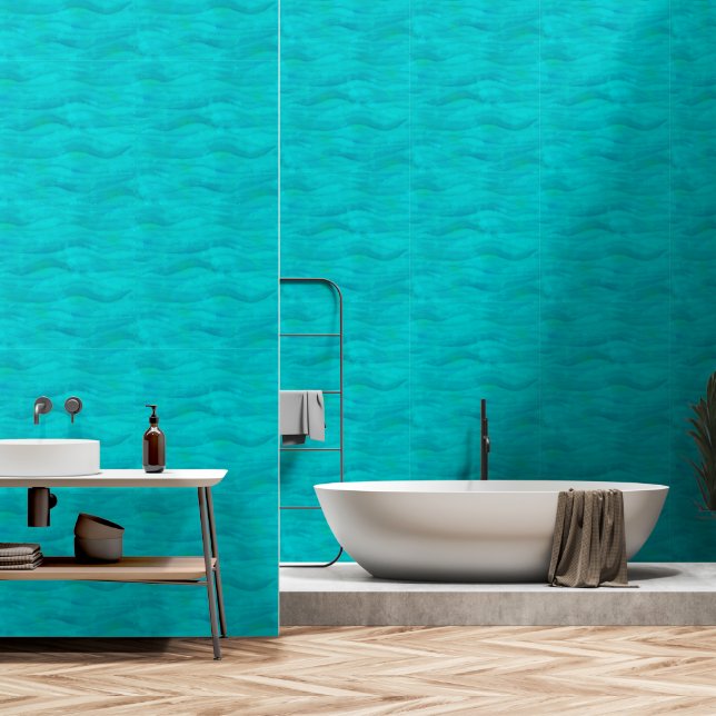 Papier Peint Vagues turquoise (Salle de bain)