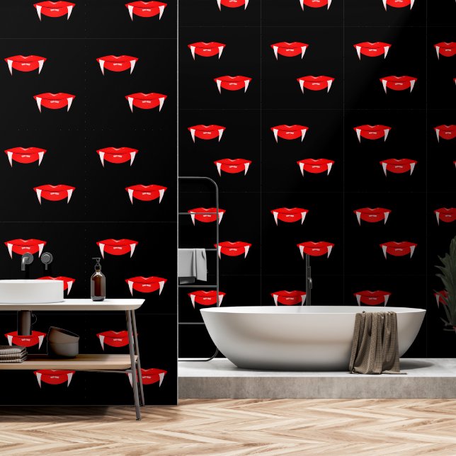 Papier Peint Vampire rouge lèvres couleur personnalisée noir (Salle de bain)