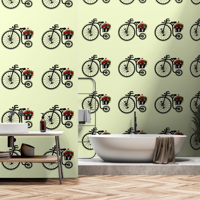 Papier Peint Vélo avec Fleurs (Salle de bain)