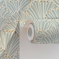 Ventilateur Art Déco Ocean Shell en bleu doux et o